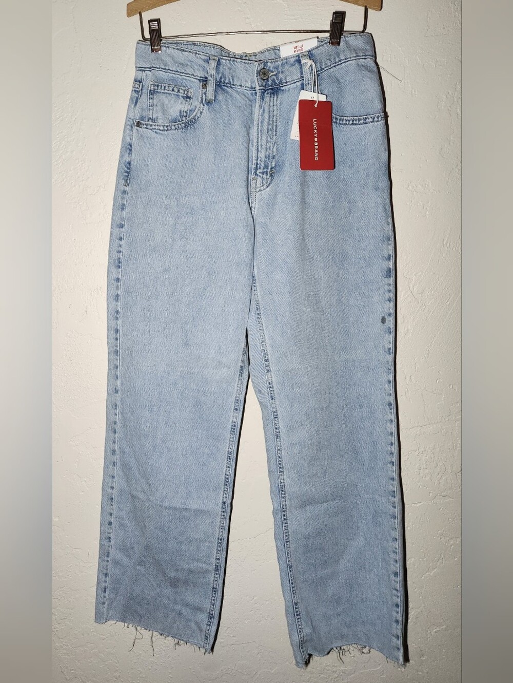 NWT Lucky Brand Womens Size 4/27R High-Rise Wide-Leg Raw Hem Light Blue Jeans